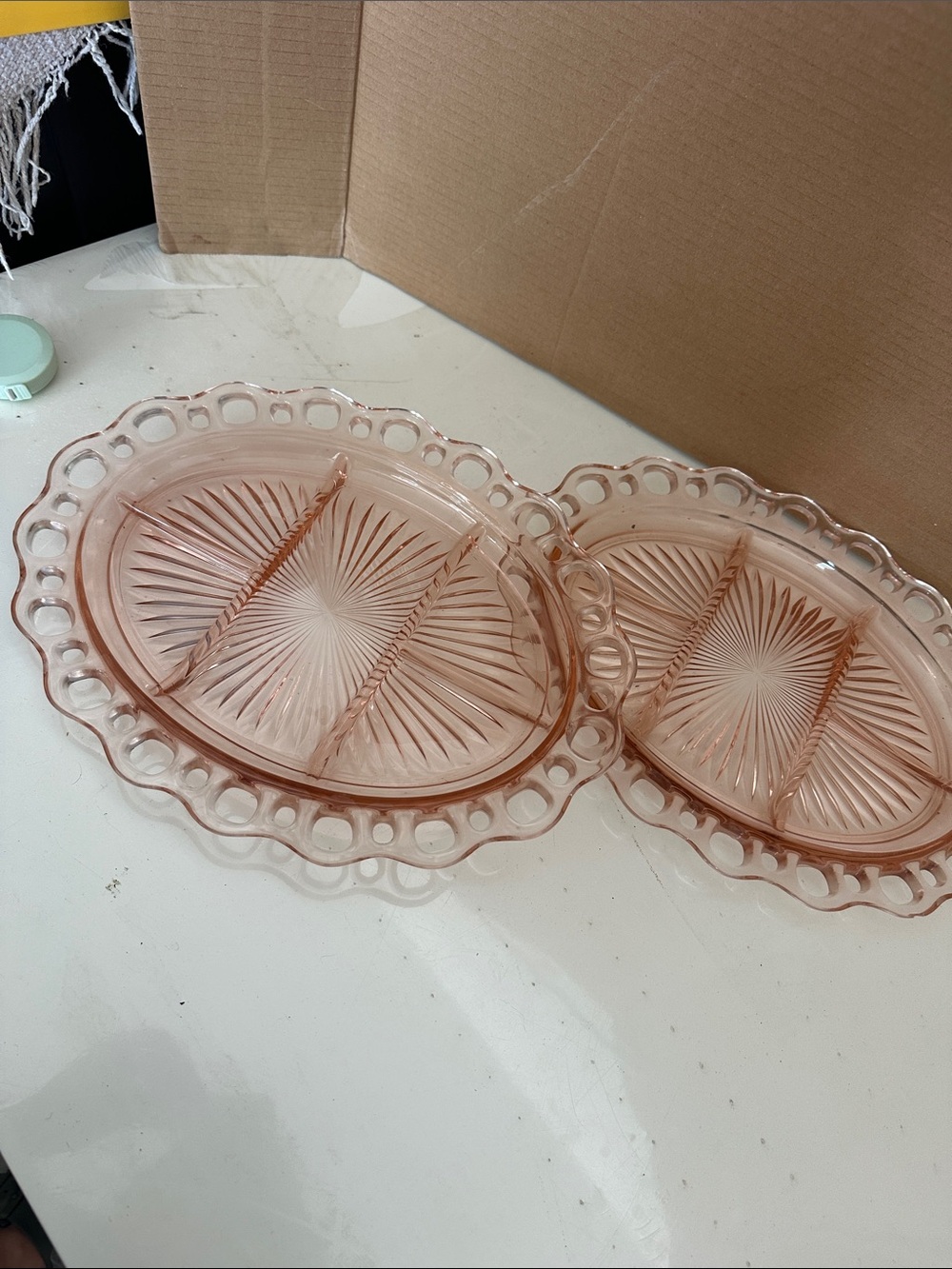 Vintage-Anchor Hocking Pink Glass Divided Serving Tray - Elegant Home Bath Accen